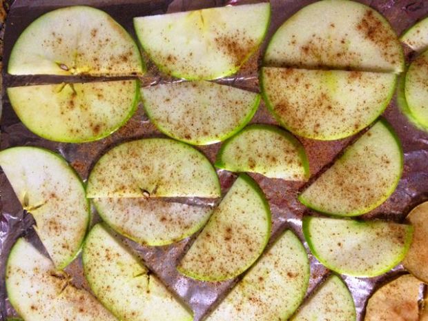 Make sure the apples aren't touching, or else they will stick together when in the oven