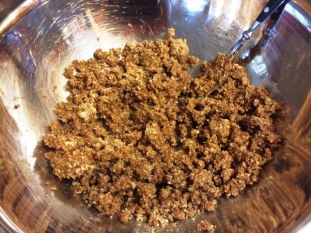 Your mixture should look crumbly as pictured