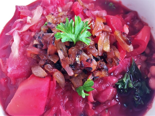 The darker green leaves are the bits of parsley that were left on top of the soup while it sat for the 20 minutes. The leaves give it such a good flavor!